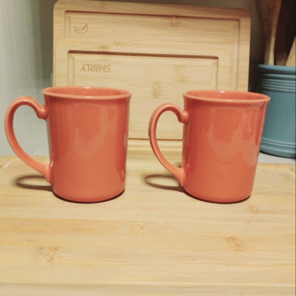 Corelle by Corning ROSE Mugs Salmon Pink Coral Ceramic Set of 2 Retired Pattern